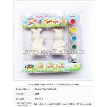 KIT CERÂMICO DE PINTURA EASTER COELHO DIY 6 CORES 2ML POR COR COM COELHOS CERÂMICOS E UMA ESCOVA NÃO TÓXICA PARA CRIANÇAS